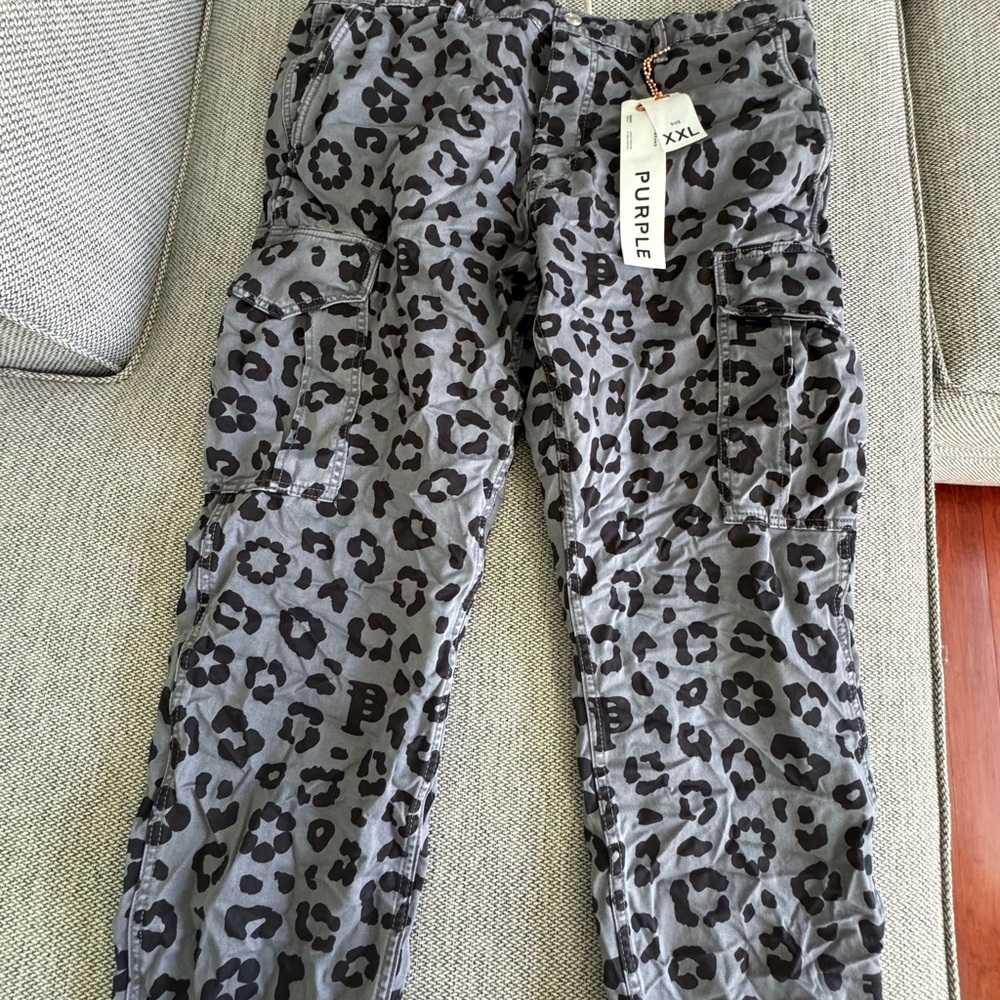 Purple Men's Gray Leopard Print Joggers